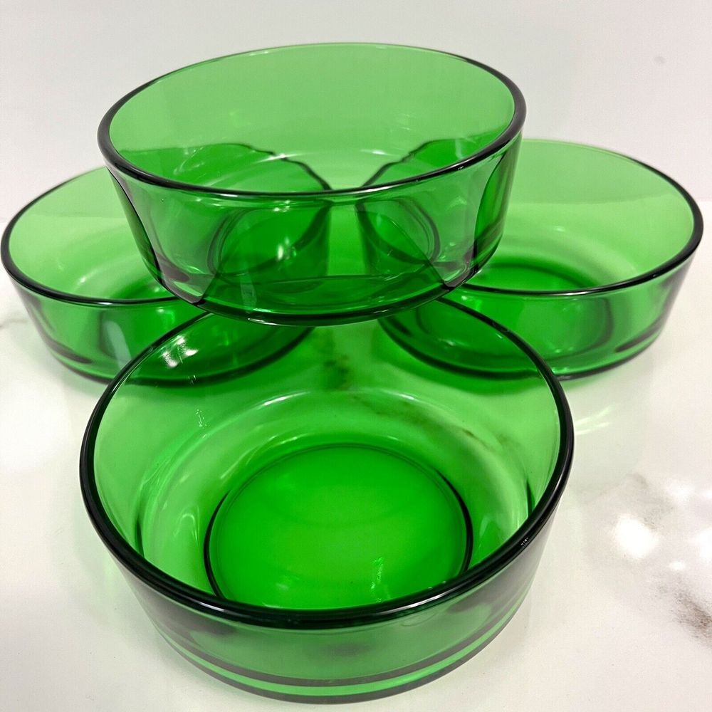 (4) Vintage Anchor Hocking Forest Green 4.25" Sherbet Bowls Depression Glass